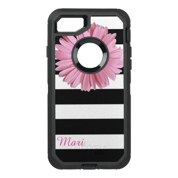 Pink Flower Striped OtterBox Defender iPhone 7 Case