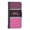 Pink Glitter Black Chevron MonogramMED iPhone SE/5/5s Wallet Case