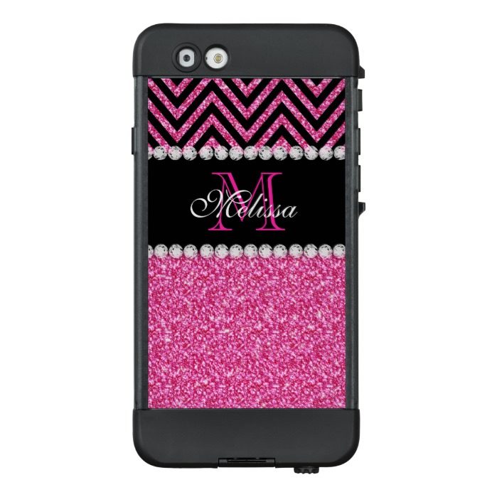 Pink Glitter Black Chevron Monogrammed LifeProof iPhone 6 Case