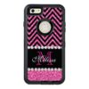 Pink Glitter Black Chevron Monogrammed OtterBox Defender iPhone Case
