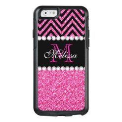 Pink Glitter Black Chevron Monogrammed OtterBox iPhone 6/6s Case