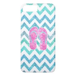 Pink Glitter Flip Flops Teal Aqua Chevron Pattern iPhone 7 Plus Case