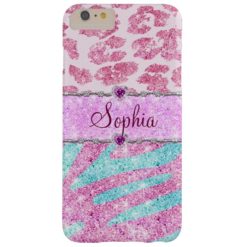 Pink Glitter Monogram Leopard Teal Zebra Stripes Barely There iPhone 6 Plus Case