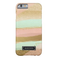 Pink Mint Fake Gold Glitter Girly Personalized Barely There iPhone 6 Case