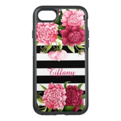 Pink Peonies Striped OtterBox Symmetry iPhone 7 Case