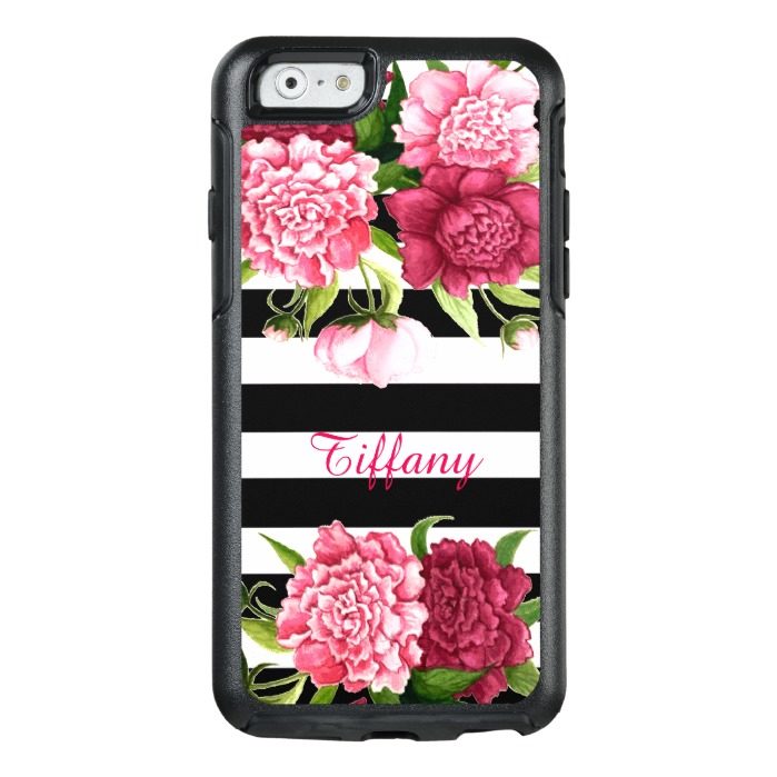 Pink Peonies Striped Otterbox iPhone 6 Case