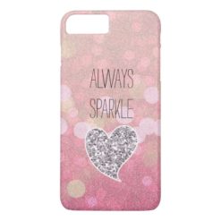Pink Sparkle Silver Glitter Heart iPhone 7 Plus Case