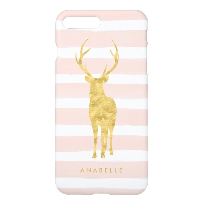 Pink Watercolor Stripes and Gold Deer iPhone 7 Plus Case