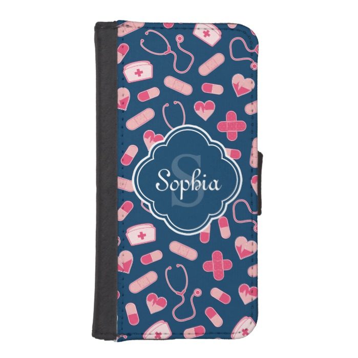 Pink and Blue Nurse Pattern with Monogram iPhone SE/5/5s Wallet