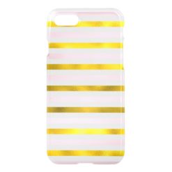 Pink and Faux Gold Foil Stripes iPhone 7 Case