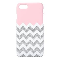 Pink and Silver Faux Glitter Chevron iPhone 7 Case