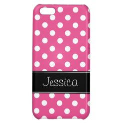 Pink and White Polka Dots Personalized iPhone 5C Cover