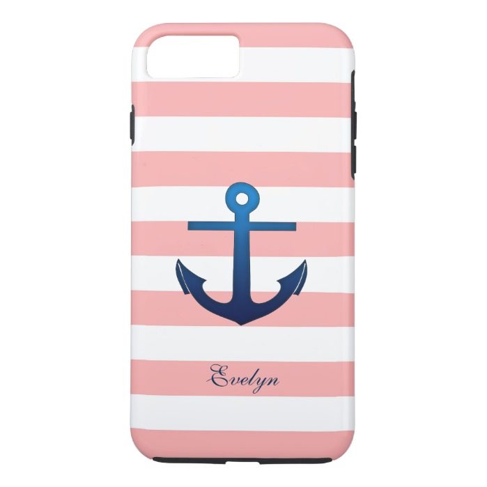 Pink and White Stripes Anchor Custom Monogram iPhone 7 Plus Case