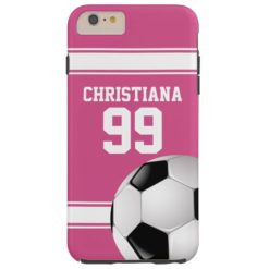 Pink and White Stripes Jersey Soccer Ball Tough iPhone 6 Plus Case