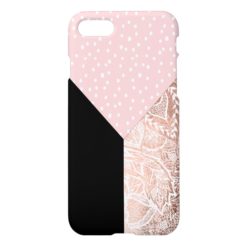 Pink polka dots floral rose gold hand drawn block iPhone 7 case