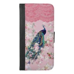 Pink vintage floral elegant lace colorful peacock iPhone 6/6s plus wallet case