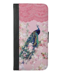 Pink vintage floral elegant lace colorful peacock iPhone 6/6s plus wallet case