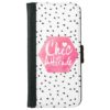 Pink watercolor typography black white polka dots iPhone 6/6s wallet case