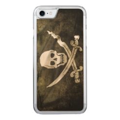Pirate Skull in Cross Swords Carved iPhone 7 Case