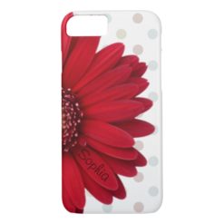 Polka Dot Red Daisy Custom Name iPhone 7 Case