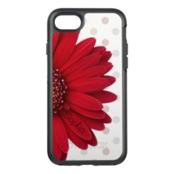 Polka Dot Red Daisy Name OtterBox Symmetry iPhone 7 Case