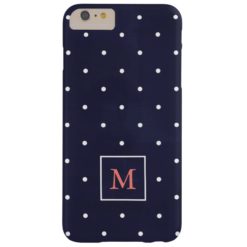 Polka Dots on Deep Blue | Coral Monogram Barely There iPhone 6 Plus Case