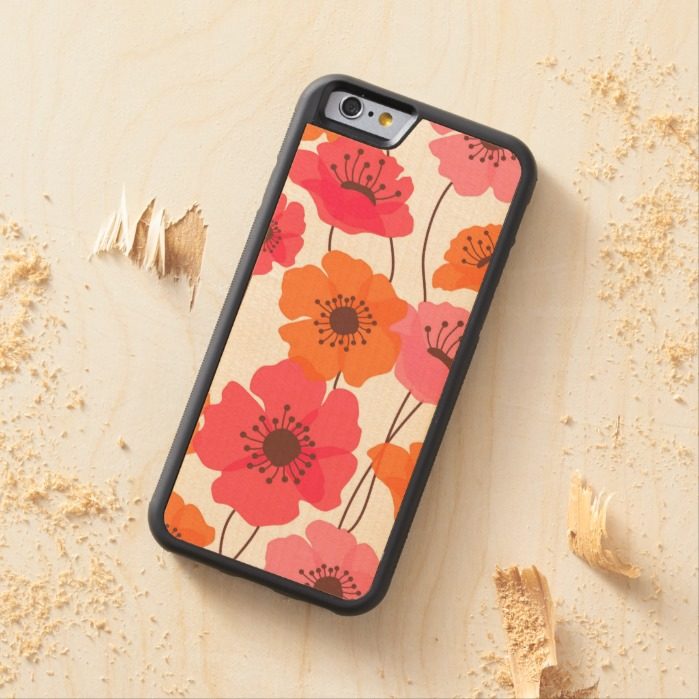 Poppies pattern Carved maple iPhone 6 bumper