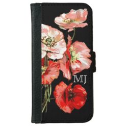 Poppy wild flower monogram wallet phone case for iPhone 6/6s