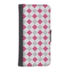 Preppy Pink & Gray Argyle Fuchsia Diamond Pattern iPhone SE/5/5s Wallet
