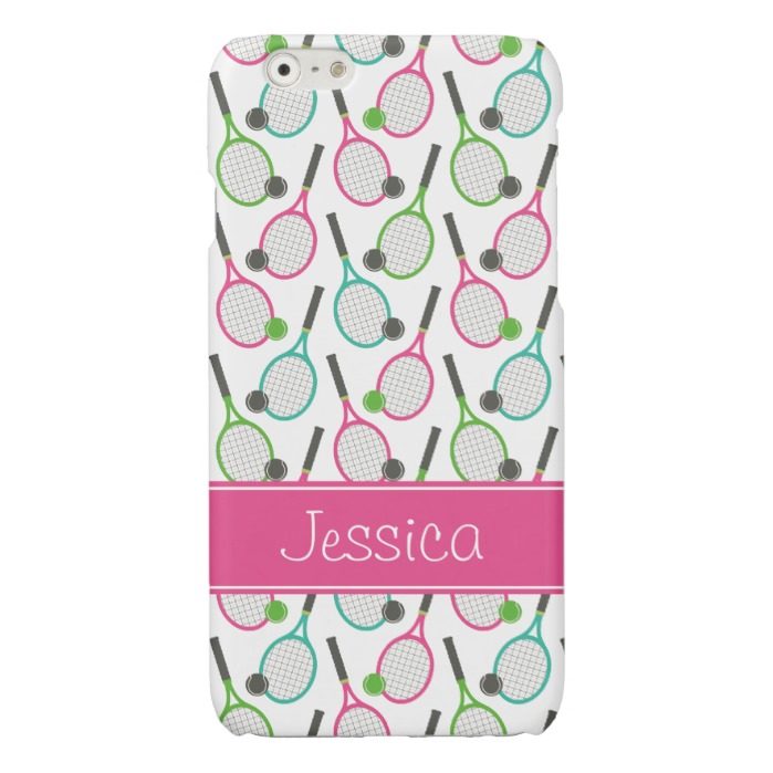 Preppy Pink Green Teal Tennis Pattern Personalized Glossy iPhone 6 Case