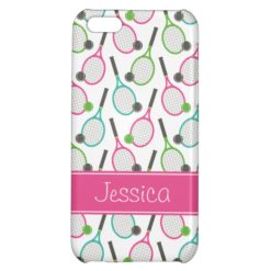 Preppy Pink Green Teal Tennis Pattern Personalized iPhone 5C Cases