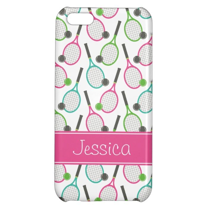 Preppy Pink Green Teal Tennis Pattern Personalized iPhone 5C Cases