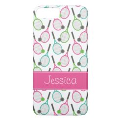 Preppy Pink Green Teal Tennis Pattern Personalized iPhone 7 Plus Case