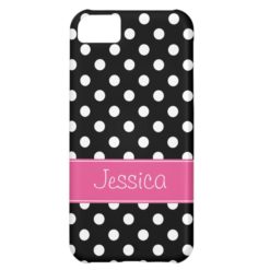 Preppy Pink and Black Polka Dots Personalized Case For iPhone 5C