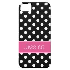 Preppy Pink and Black Polka Dots Personalized iPhone SE/5/5s Case