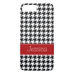 Preppy Red and Black Houndstooth Personalized iPhone 7 Plus Case