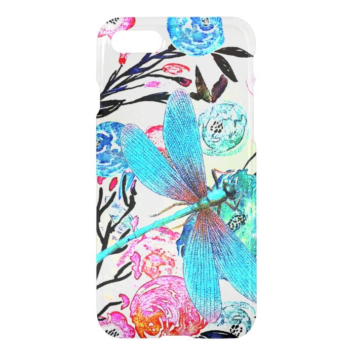 Pretty Abstract Floral with Blue Dragonfly iPhone 7 Case