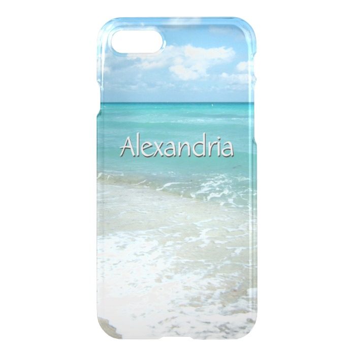Pretty Aqua Ocean Beach Monogram Name iPhone 7 Case