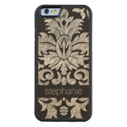 Pretty Lace Damask Pattern Black and White Carved Maple iPhone 6 Bumper Case