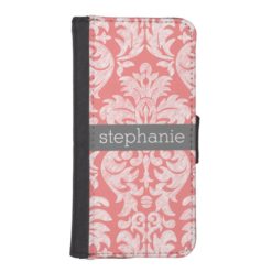 Pretty Lace Damask Pattern Coral Gray Wallet Phone Case For iPhone SE/5/5s