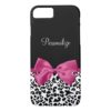 Pretty Leopard Print Name and Classy Deep Pink Bow iPhone 7 Case