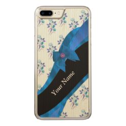 Pretty blue vintage floral flower pattern Carved iPhone 7 plus case