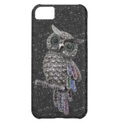 Printed Silver Owl & Jewels Black Glitter iPhone 5C Cover