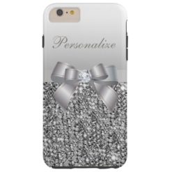 Printed Silver Sequins Bow & Diamond Image Tough iPhone 6 Plus Case