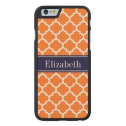 Pumpkin Wht Moroccan #5 Navy Blue Name Monogram Carved Maple iPhone 6 Case