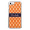 Pumpkin Wht Moroccan #5 Navy Blue Name Monogram Carved iPhone 7 Case