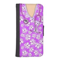Purple And White Tropical Medical Scrubs iPhone SE/5/5s Wallet Case