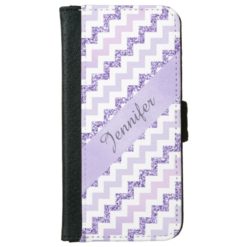 Purple Chevron Zigzag Glitter Monogramed Wallet Phone Case For iPhone 6/6s