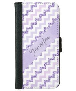 Purple Chevron Zigzag Glitter Monogramed Wallet Phone Case For iPhone 6/6s
