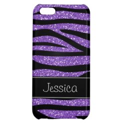 Purple Faux Glitter Zebra Personalized iPhone 5C Case